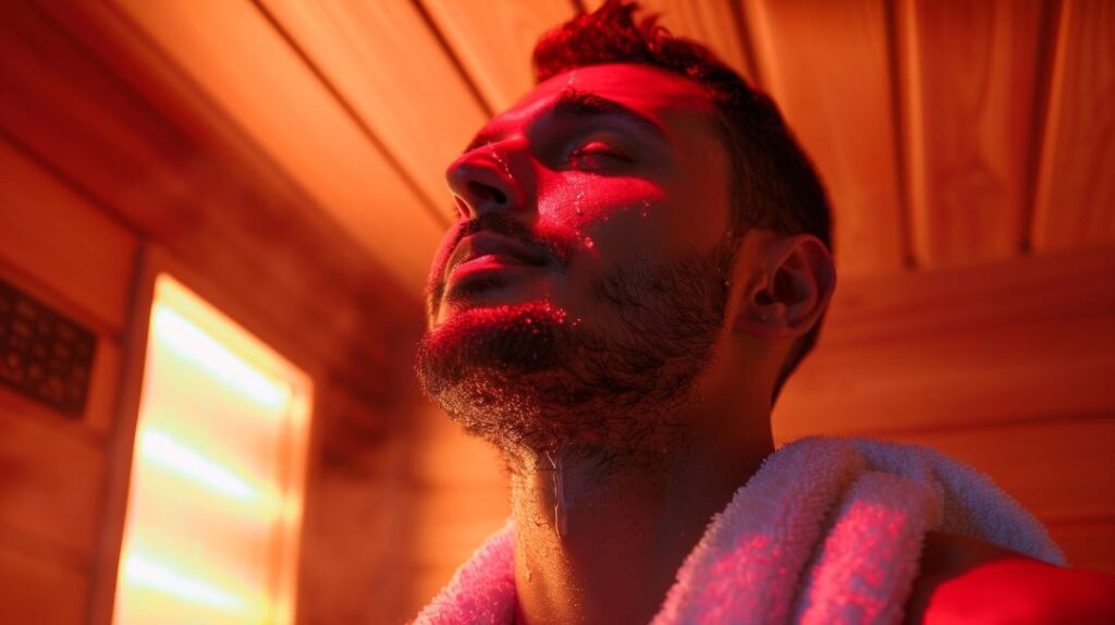 Hombre mejorando la salud de su piel con la sauna de infrarrojos

