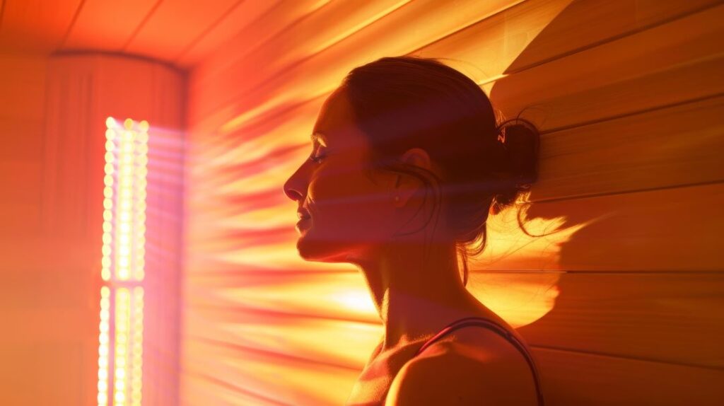 Mujer en una sauna de infrarrojos